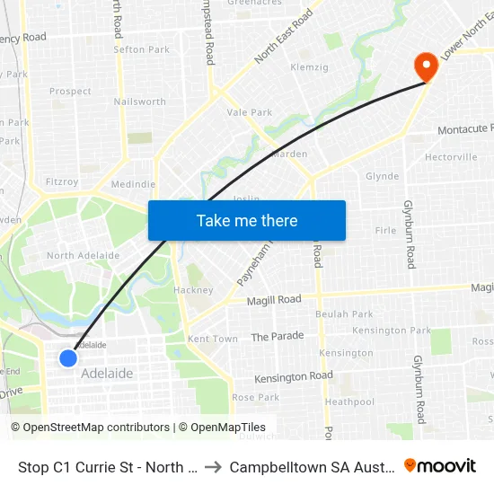 Stop C1 Currie St - North side to Campbelltown SA Australia map