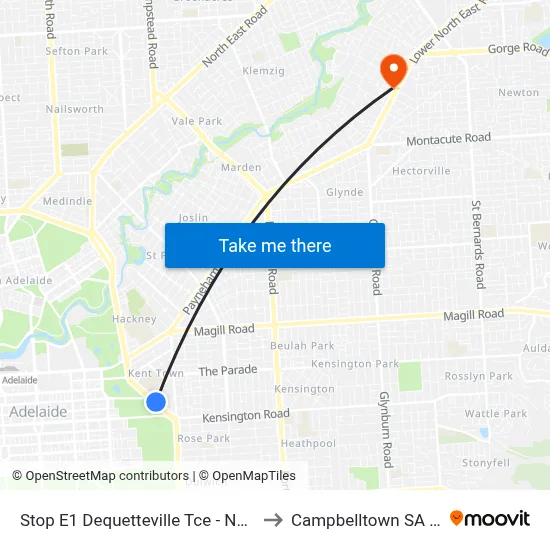 Stop E1 Dequetteville Tce - North East side to Campbelltown SA Australia map