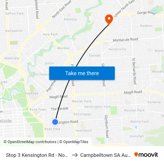 Stop 3 Kensington Rd - North side to Campbelltown SA Australia map