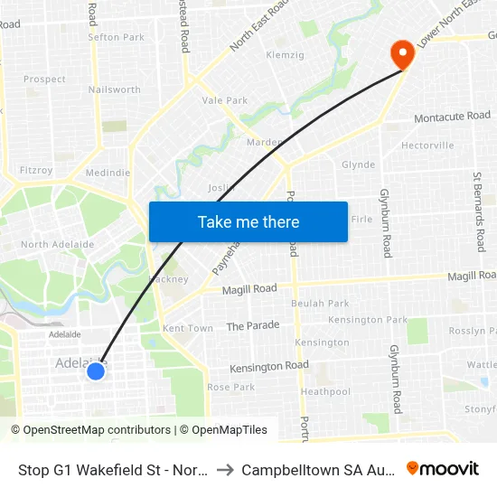 Stop G1 Wakefield St - North side to Campbelltown SA Australia map