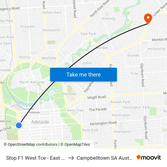 Stop F1 West Tce - East side to Campbelltown SA Australia map