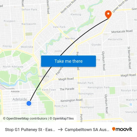 Stop G1 Pulteney St - East side to Campbelltown SA Australia map