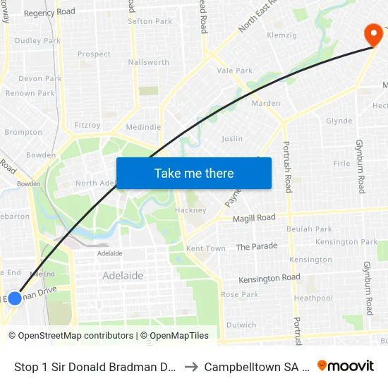 Stop 1 Sir Donald Bradman Dr - North side to Campbelltown SA Australia map