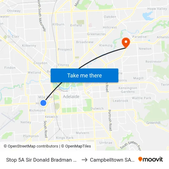Stop 5A Sir Donald Bradman Dr - North side to Campbelltown SA Australia map