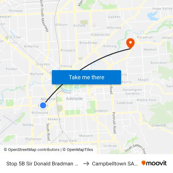 Stop 5B Sir Donald Bradman Dr - North side to Campbelltown SA Australia map