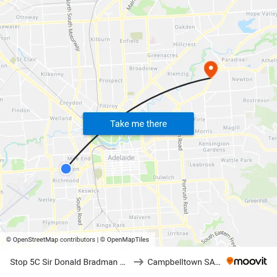 Stop 5C Sir Donald Bradman Dr - North side to Campbelltown SA Australia map