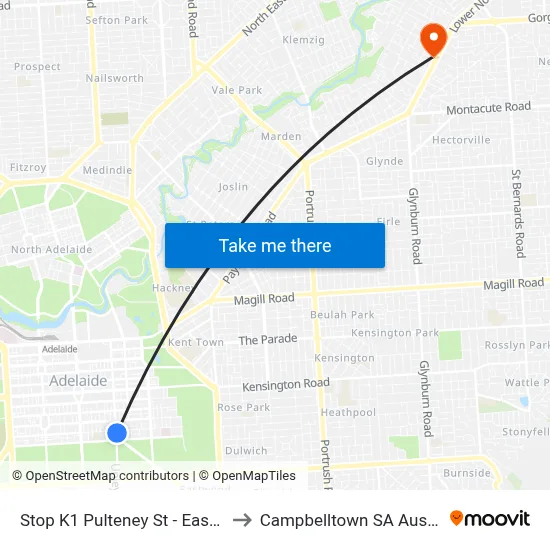 Stop K1 Pulteney St - East side to Campbelltown SA Australia map
