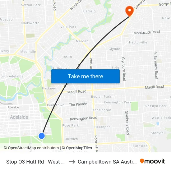 Stop O3 Hutt Rd - West side to Campbelltown SA Australia map
