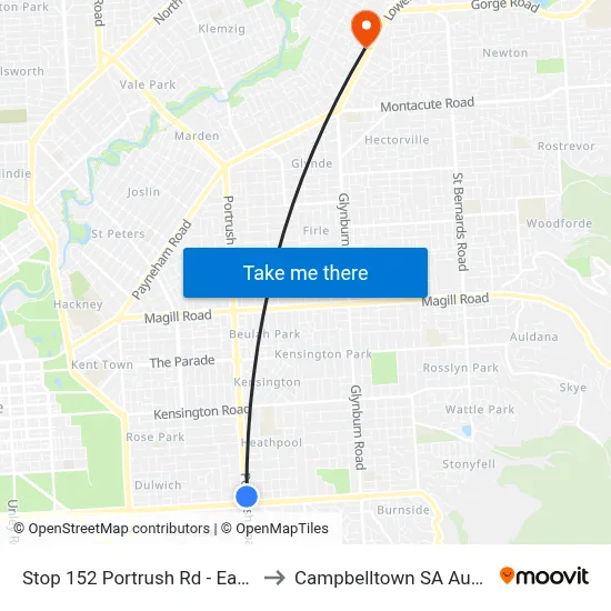 Stop 152 Portrush Rd - East side to Campbelltown SA Australia map