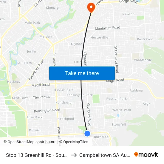 Stop 13 Greenhill Rd - South side to Campbelltown SA Australia map