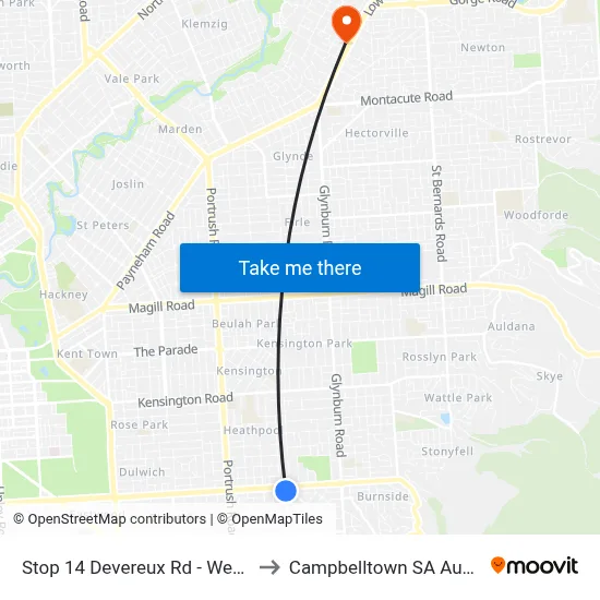 Stop 14 Devereux Rd - West side to Campbelltown SA Australia map