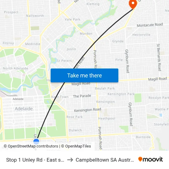 Stop 1 Unley Rd - East side to Campbelltown SA Australia map