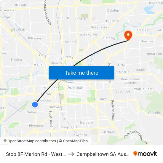 Stop 8F Marion Rd - West side to Campbelltown SA Australia map