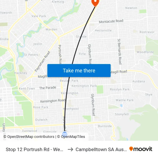 Stop 12 Portrush Rd - West side to Campbelltown SA Australia map