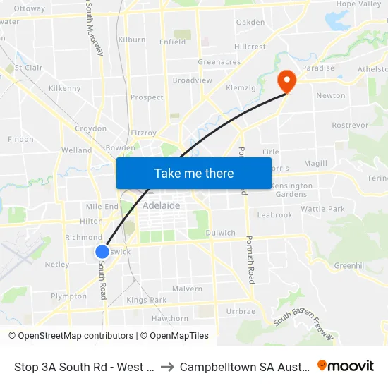 Stop 3A South Rd - West side to Campbelltown SA Australia map