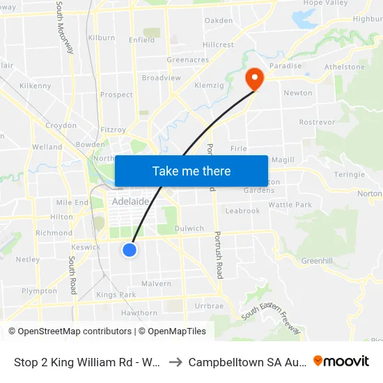 Stop 2 King William Rd - West side to Campbelltown SA Australia map