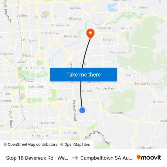 Stop 18 Devereux Rd - West side to Campbelltown SA Australia map