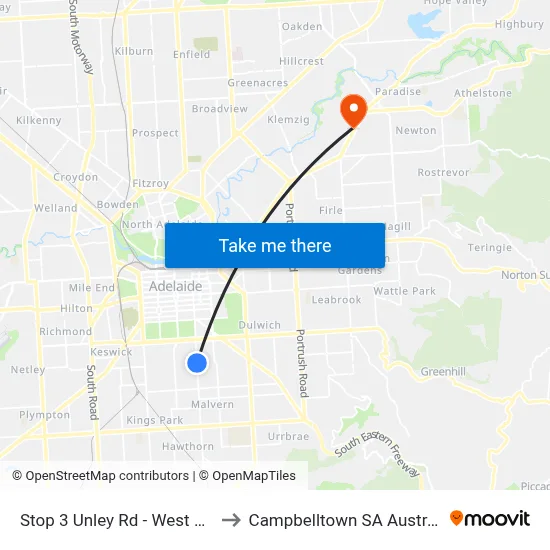 Stop 3 Unley Rd - West side to Campbelltown SA Australia map
