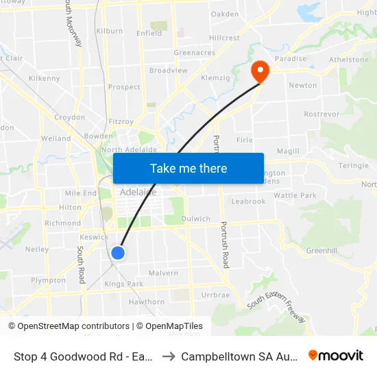 Stop 4 Goodwood Rd - East side to Campbelltown SA Australia map