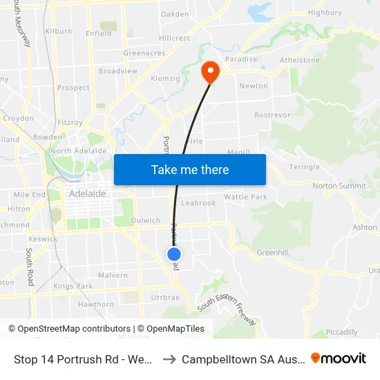 Stop 14 Portrush Rd - West side to Campbelltown SA Australia map