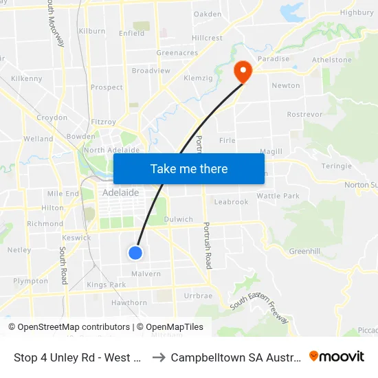 Stop 4 Unley Rd - West side to Campbelltown SA Australia map