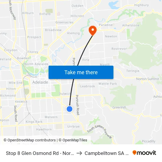 Stop 8 Glen Osmond Rd - North East side to Campbelltown SA Australia map