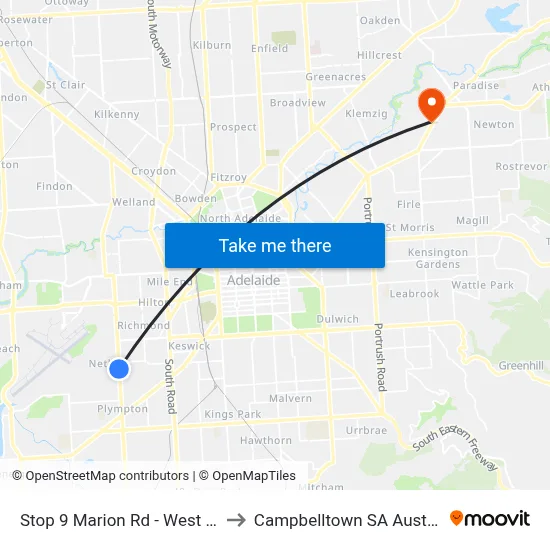 Stop 9 Marion Rd - West side to Campbelltown SA Australia map