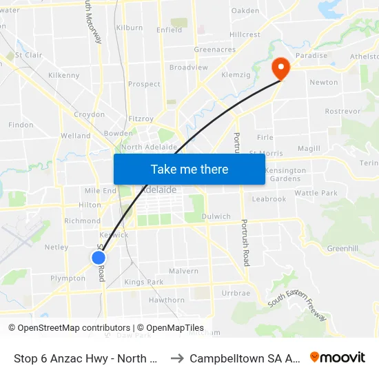 Stop 6 Anzac Hwy - North West side to Campbelltown SA Australia map