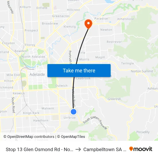 Stop 13 Glen Osmond Rd - North East side to Campbelltown SA Australia map