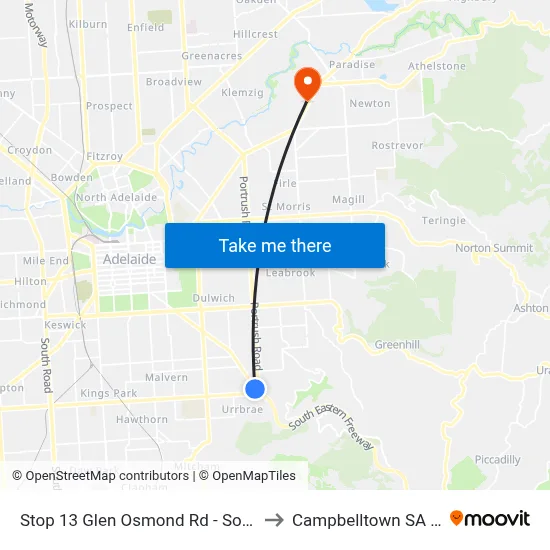 Stop 13 Glen Osmond Rd - South West side to Campbelltown SA Australia map
