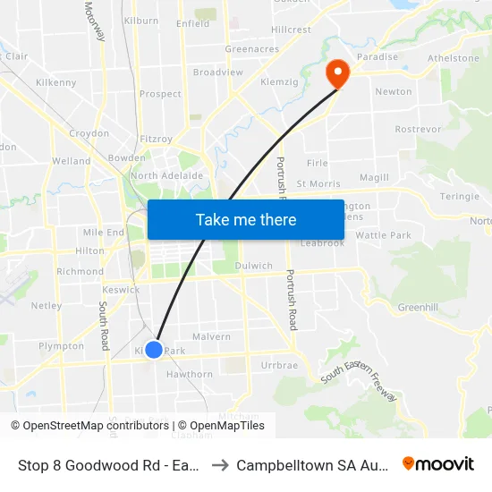 Stop 8 Goodwood Rd - East side to Campbelltown SA Australia map