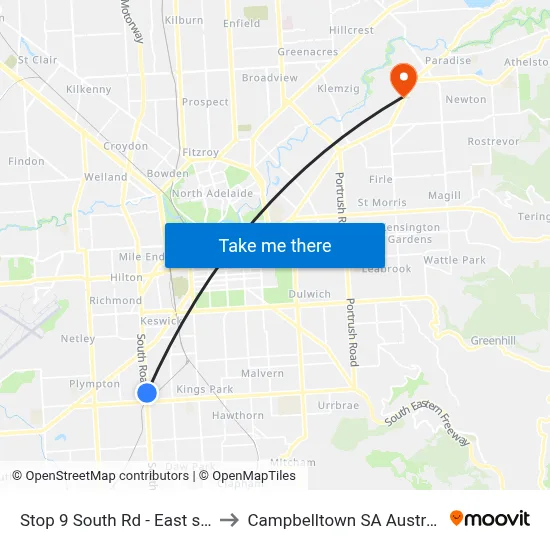 Stop 9 South Rd - East side to Campbelltown SA Australia map