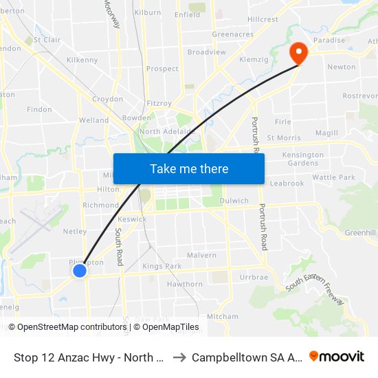 Stop 12 Anzac Hwy - North West side to Campbelltown SA Australia map