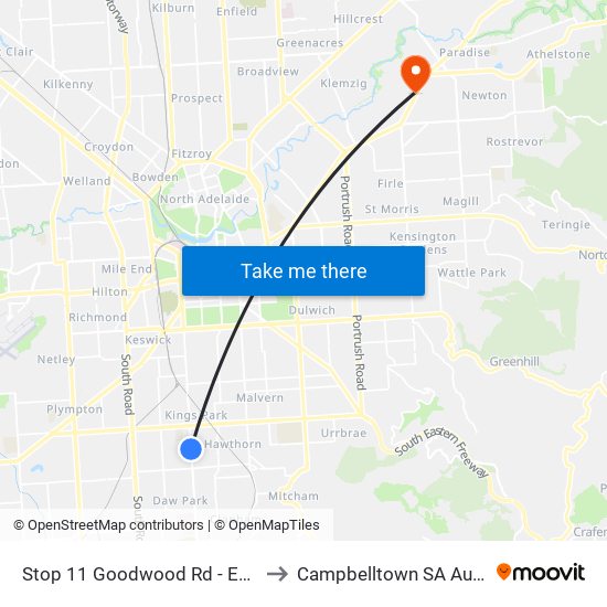 Stop 11 Goodwood Rd - East side to Campbelltown SA Australia map