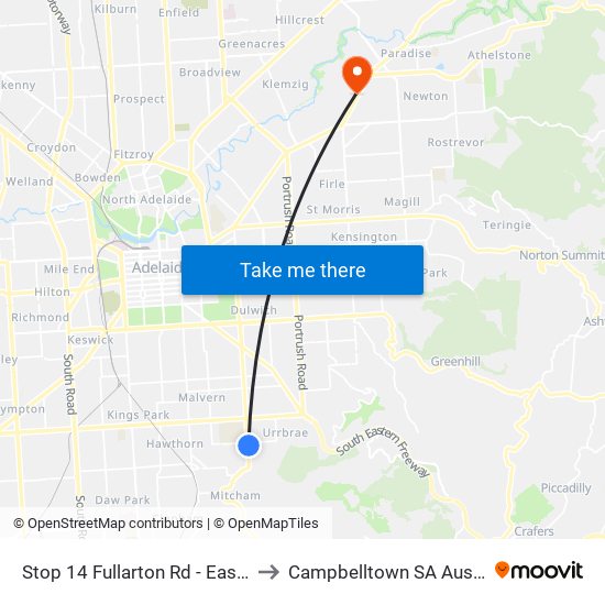 Stop 14 Fullarton Rd - East side to Campbelltown SA Australia map