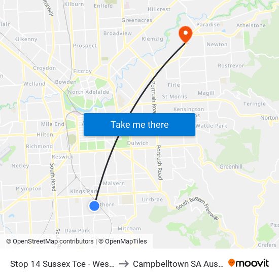 Stop 14 Sussex Tce - West side to Campbelltown SA Australia map