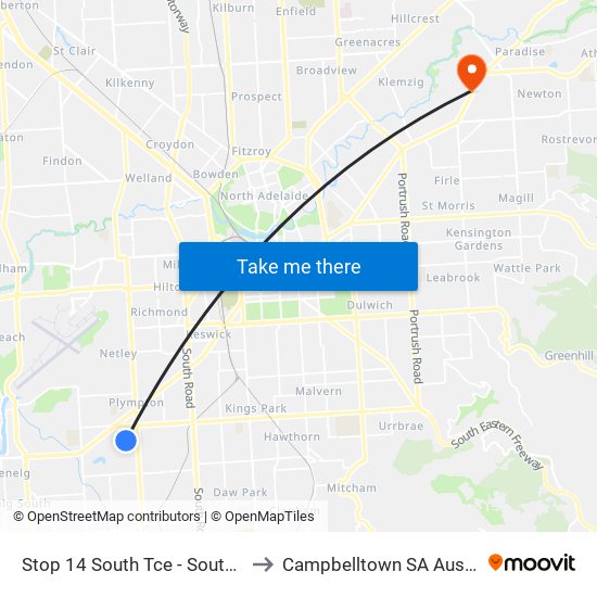 Stop 14 South Tce - South side to Campbelltown SA Australia map