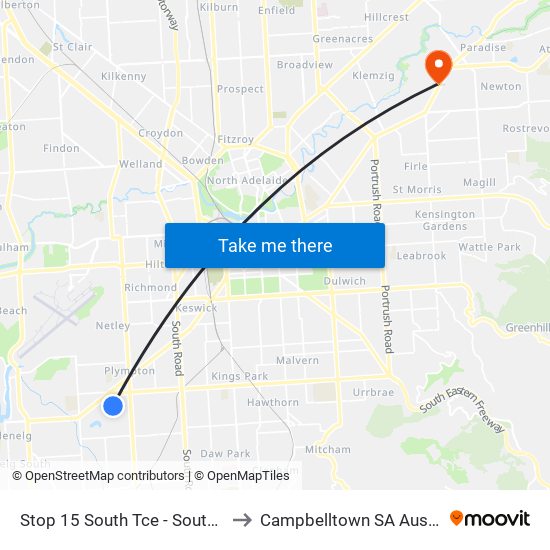 Stop 15 South Tce - South side to Campbelltown SA Australia map