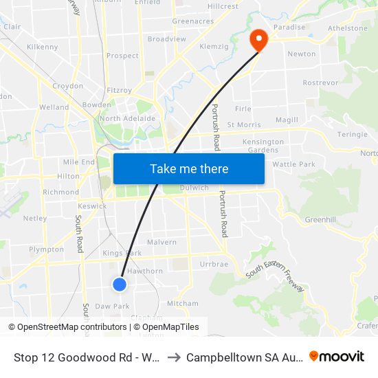 Stop 12 Goodwood Rd - West side to Campbelltown SA Australia map