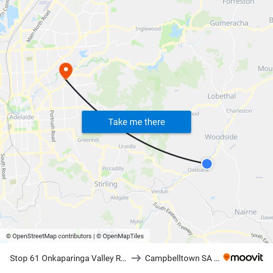 Stop 61 Onkaparinga Valley Rd - North side to Campbelltown SA Australia map