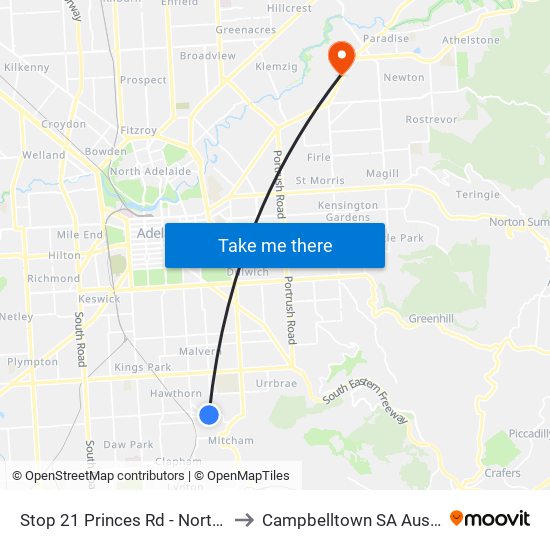 Stop 21 Princes Rd - North side to Campbelltown SA Australia map