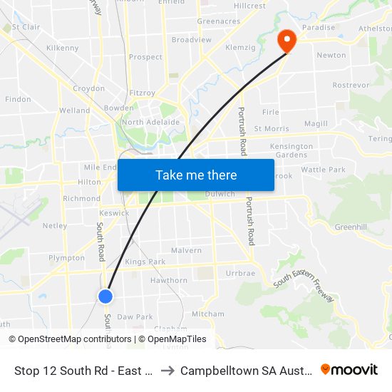 Stop 12 South Rd - East side to Campbelltown SA Australia map