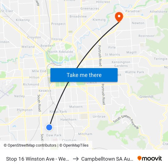 Stop 16 Winston Ave - West side to Campbelltown SA Australia map