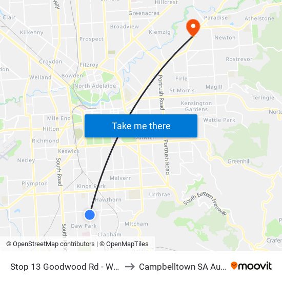 Stop 13 Goodwood Rd - West side to Campbelltown SA Australia map