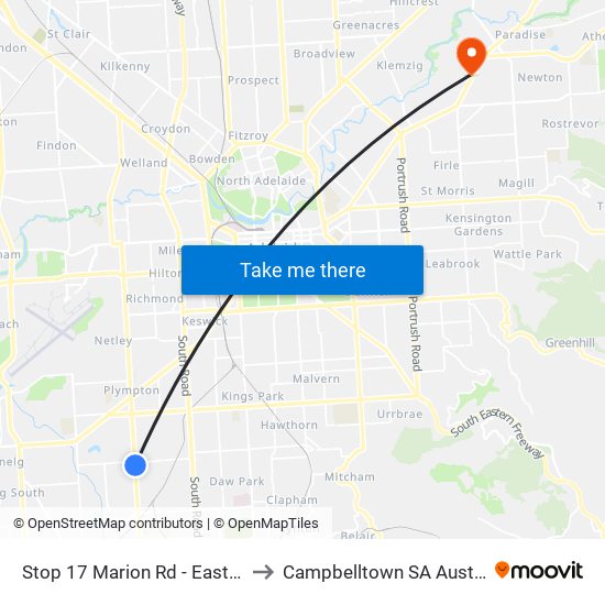 Stop 17 Marion Rd - East side to Campbelltown SA Australia map
