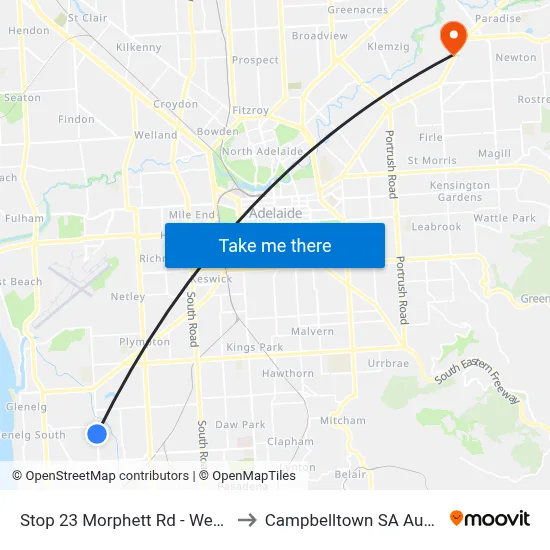Stop 23 Morphett Rd - West side to Campbelltown SA Australia map