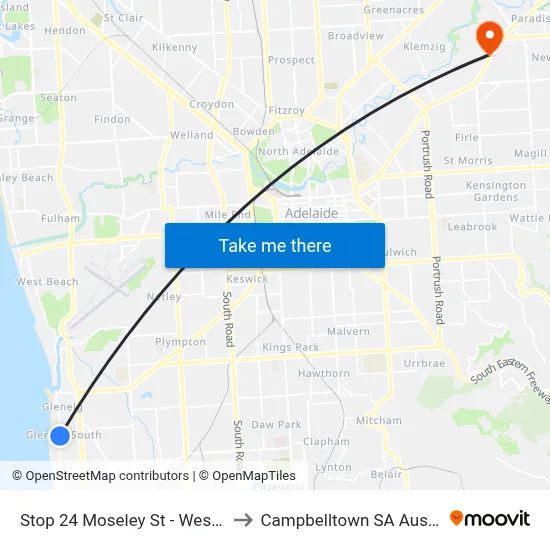Stop 24 Moseley St - West side to Campbelltown SA Australia map