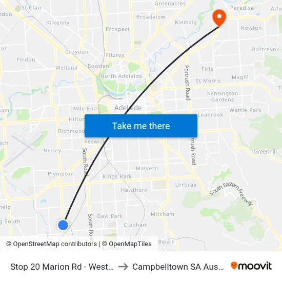 Stop 20 Marion Rd - West side to Campbelltown SA Australia map