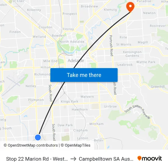 Stop 22 Marion Rd - West side to Campbelltown SA Australia map