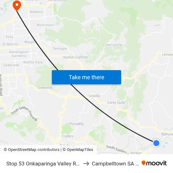 Stop 53 Onkaparinga Valley Rd - South side to Campbelltown SA Australia map